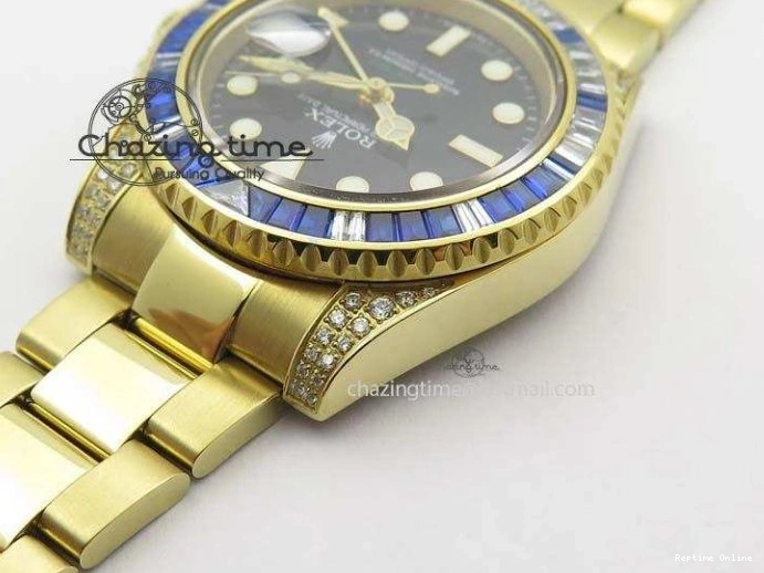 0414 GMT-Master II 116759 YG Bp-Maker Blue Ruby Crystal Bezel Black Dial On YG Bracelet A NewStyle 3775